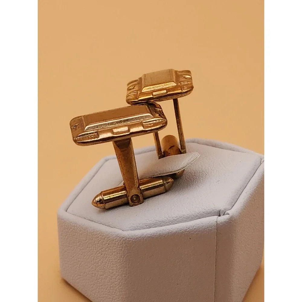 Vintage Art‎ Deco Gold Tone Cufflinks Textured Edge Rectangular FREE $HIPPING!!